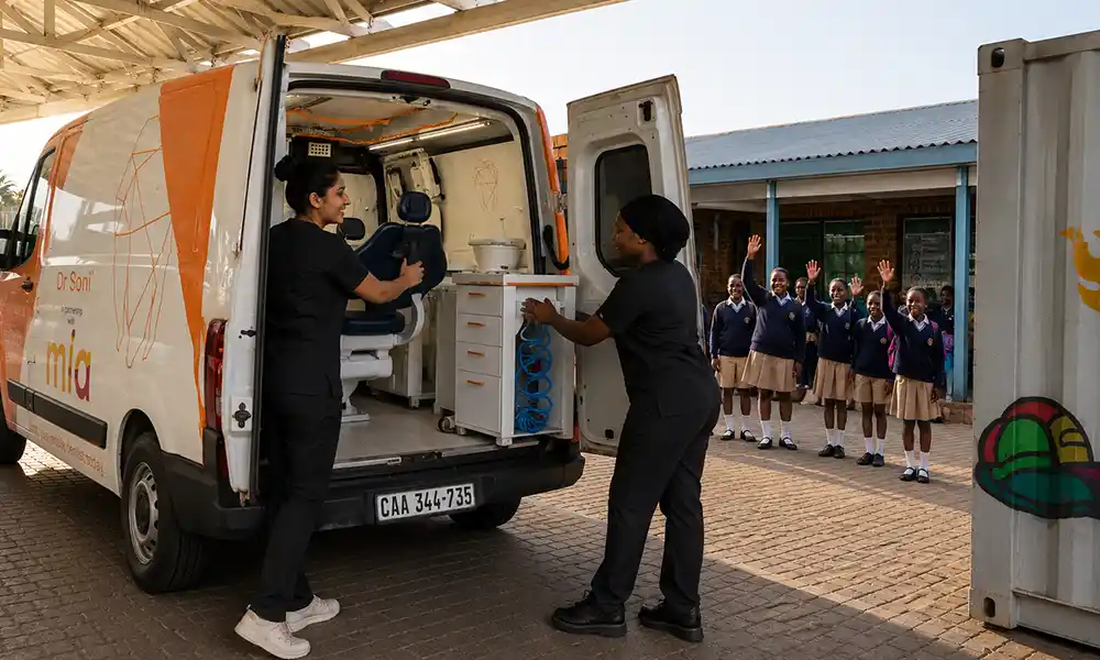 Mia mobile dental unit packing down at the end of the school day